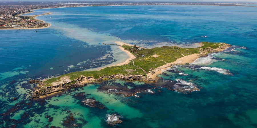 Penguin Island overhead image. Photo Tourism WA Penguin Island overhead image. Photo Tourism WA